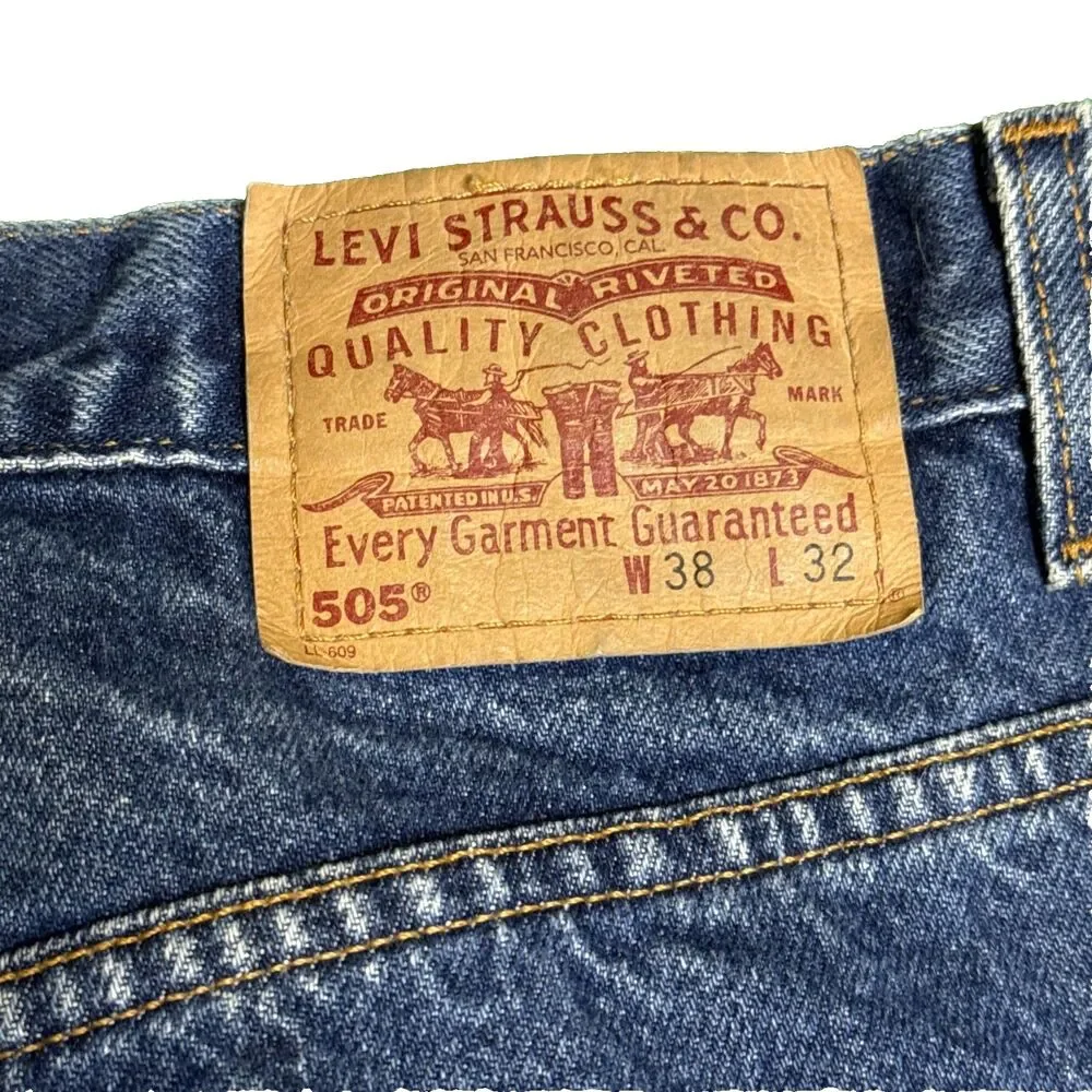 VTG Levis 505 Jeans Mens 38x32 Blue Denim Regular Fit Straight Leg Red Tab Y2K